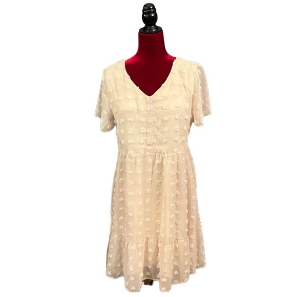 Women’s Baby Doll Dot Dress_Beige /Cream_Small_ Spring Short Sleeve_New_Size 6 - Picture 5 of 8